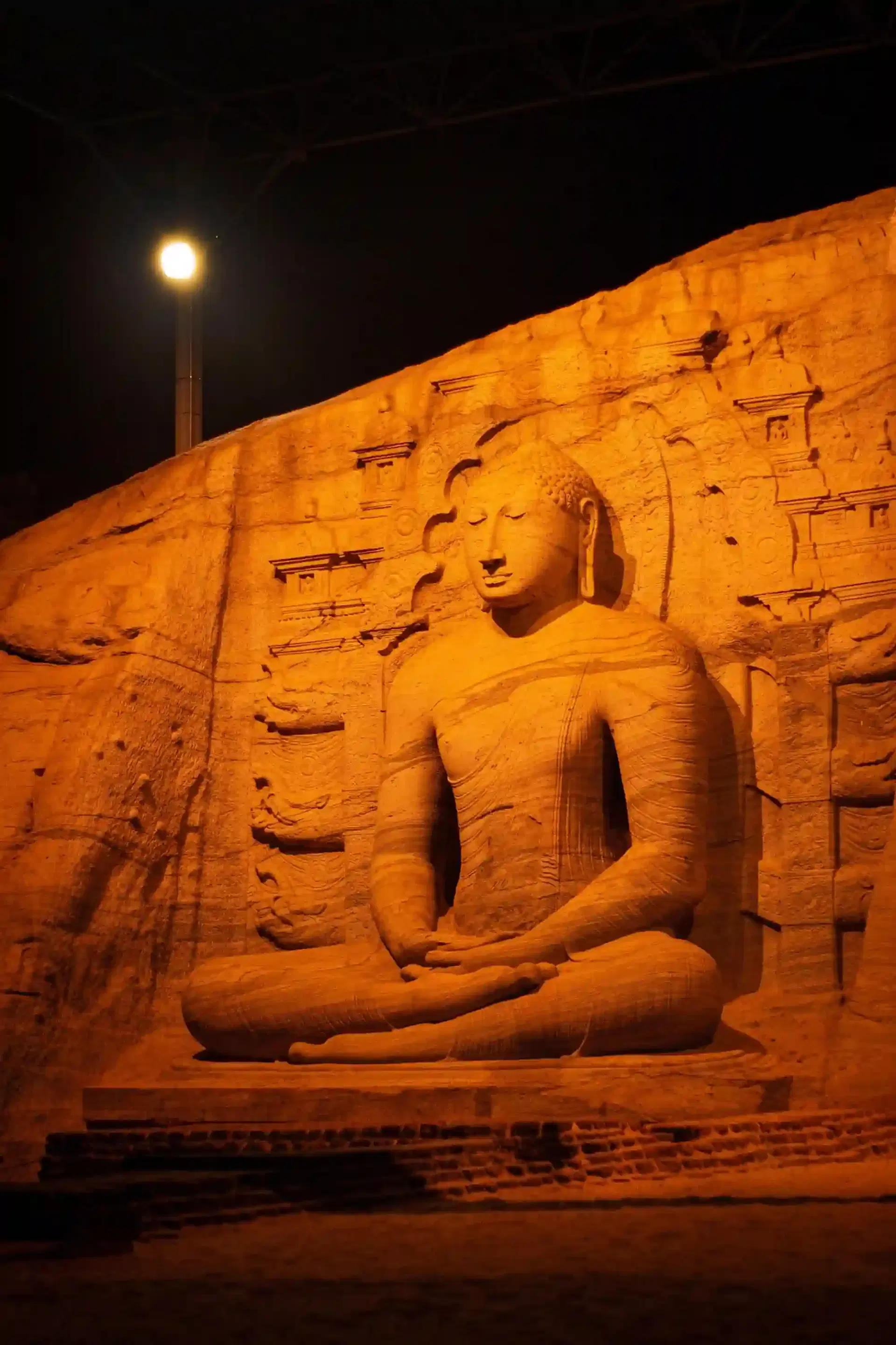 Seated Buddha Carving at Night