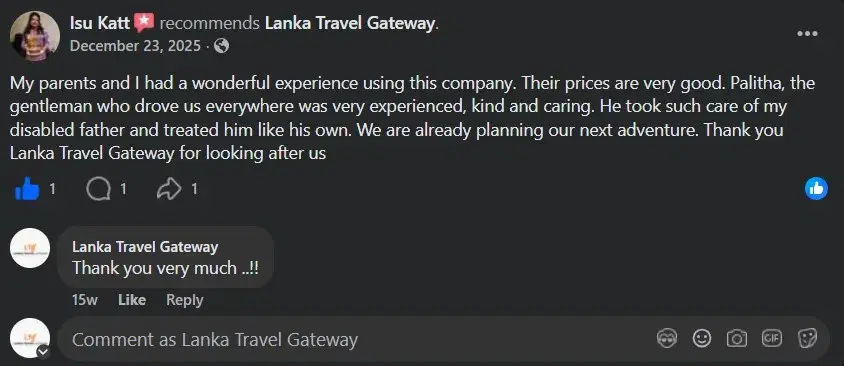 TripAdvisor review by Isukat for Lanka Travel Gateway Sri Lanka tours