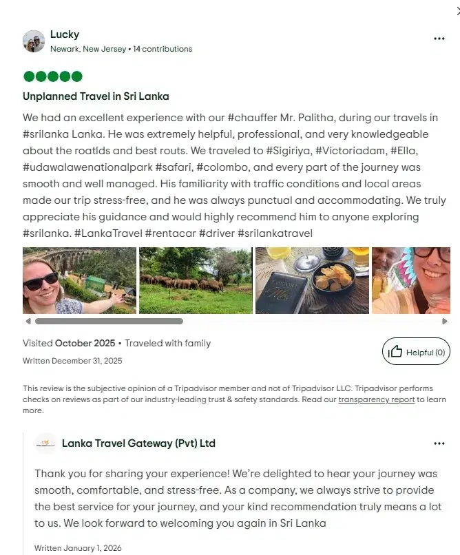 TripAdvisor review by Lucky for Lanka Travel Gateway Sri Lanka tours