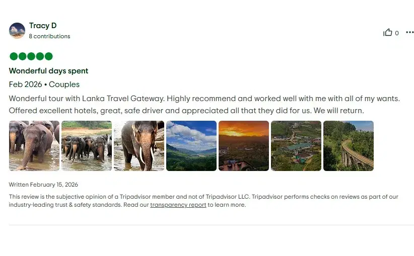 TripAdvisor review by Tracy D for Lanka Travel Gateway Sri Lanka tours
