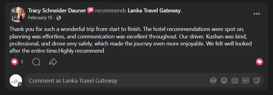 TripAdvisor review by Tracy Schneider for Lanka Travel Gateway Sri Lanka tours