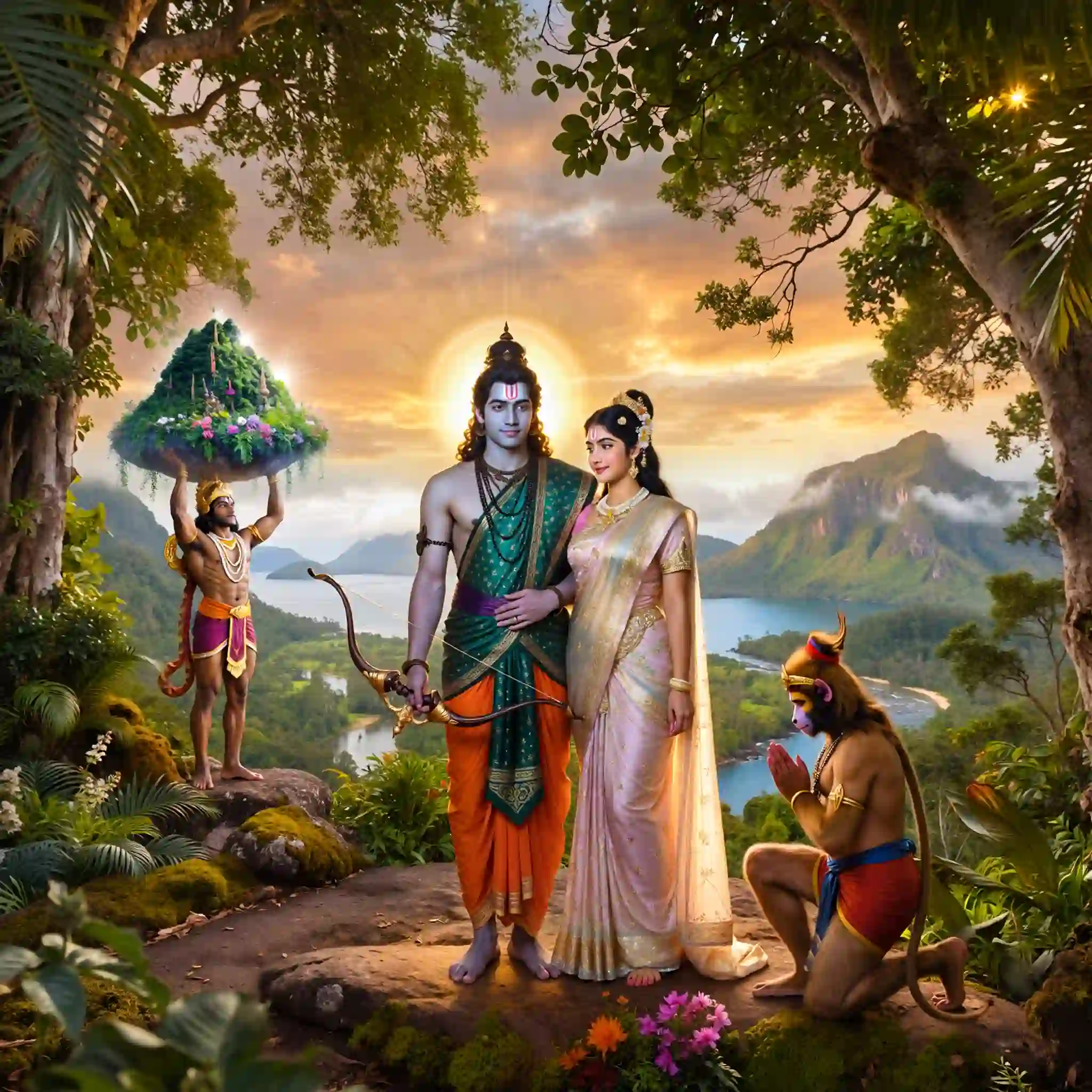 Lord Rama, Sita Devi, and Hanuman in Lanka